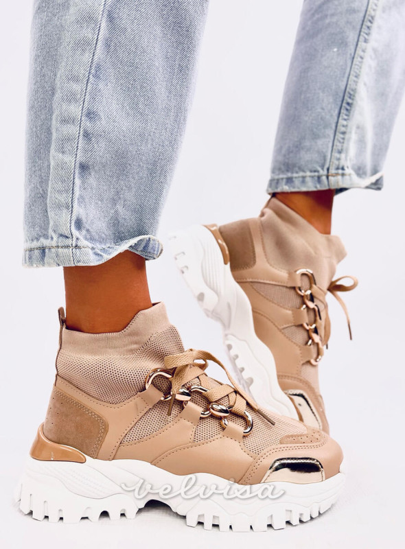 Sneakers beige su piattaforma con parte superiore elastica