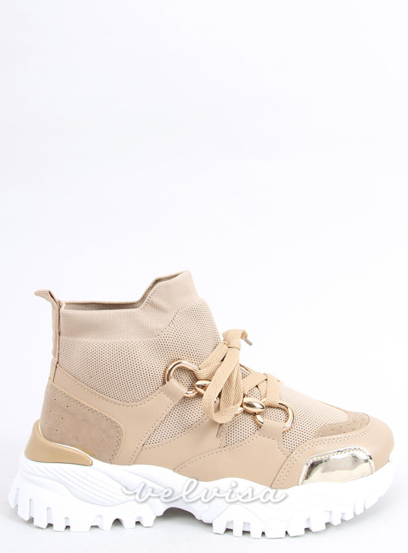 Sneakers beige su piattaforma con parte superiore elastica