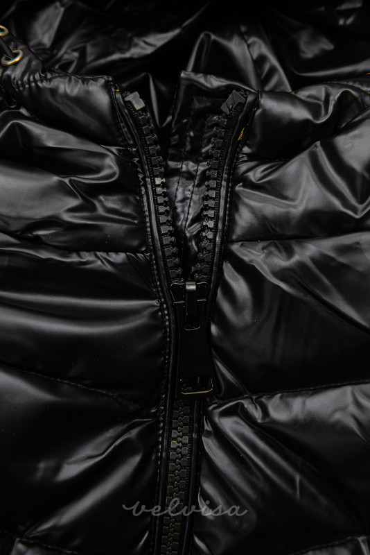 Giacca invernale nera lucida con pelliccia removibile