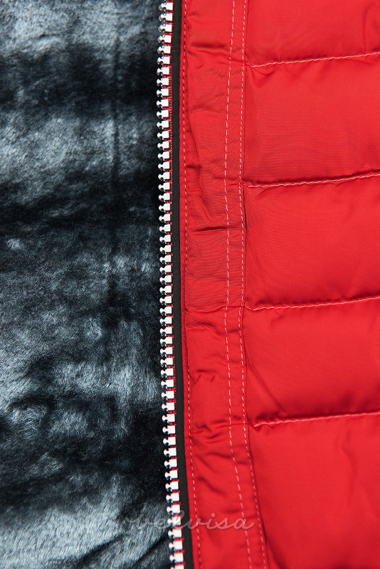 Giacca invernale trapuntata con cappuccio rossa