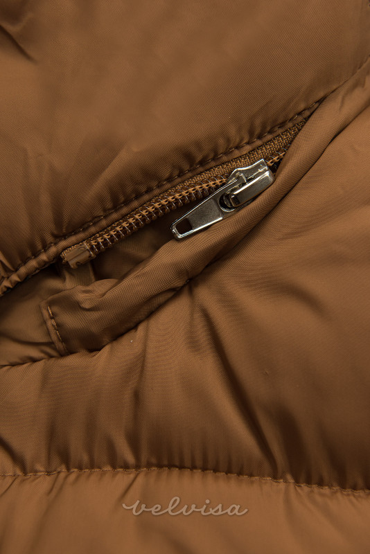 Karamel smeđa zimska jakna s postavom s uzorkom