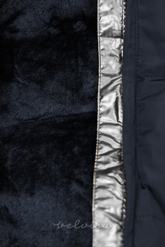 Tamno plava zimska jakna sa srebrnim obrubom