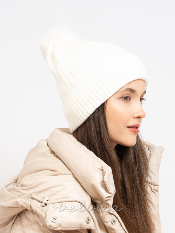 Cappello invernale bianco con pompon