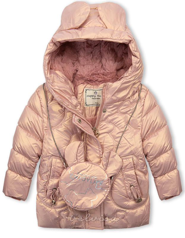 Ružičasta zimska jakna s torbicom za djevojku