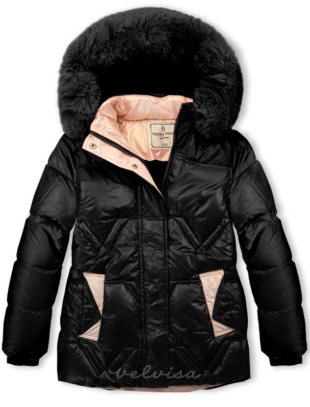 Crna dječja jakna s odvojivom kapuljačom