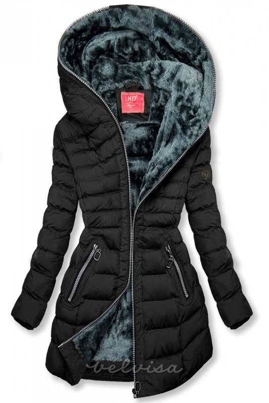 Zimska prošivena jakna s kapuljačom crna