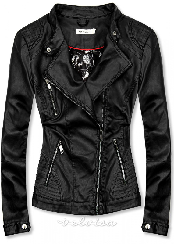 Kožna jakna s podstavom s uzorkom crna