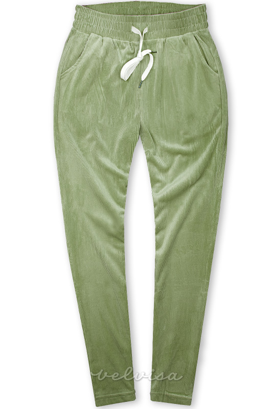 Zelene ležerne hlače s baršunastim uzorkom