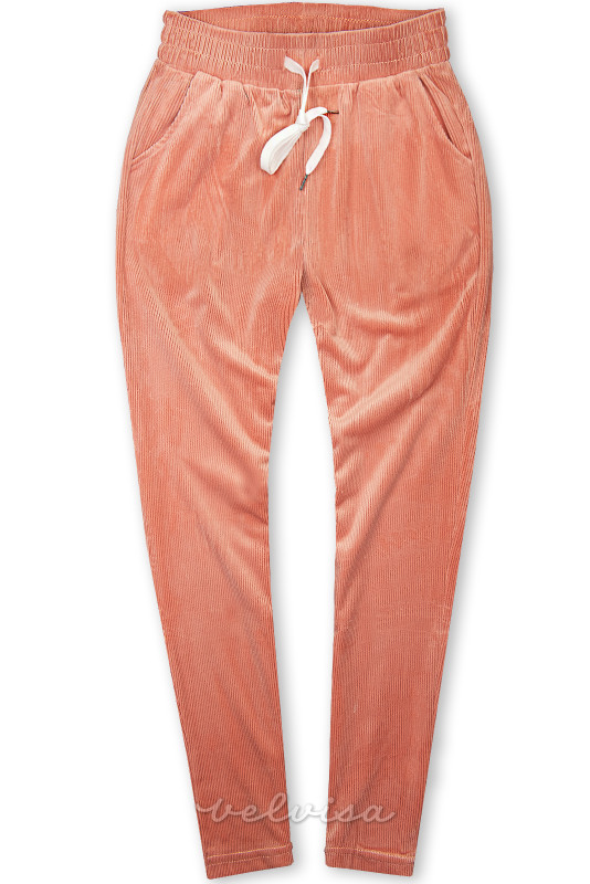 Losos ružičaste ležerne hlače s baršunastim uzorkom