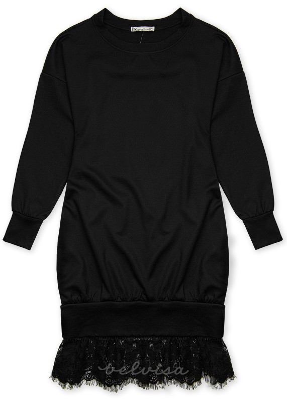 Crna sweatshirt haljina s čipkom