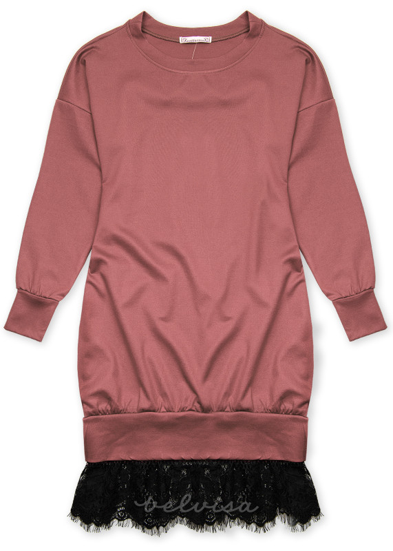 Ružičasta sweatshirt haljina s čipkom