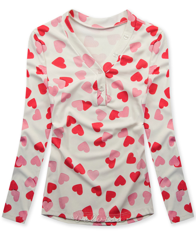 T-shirt con stampa cuori bianco/rosso HEART6