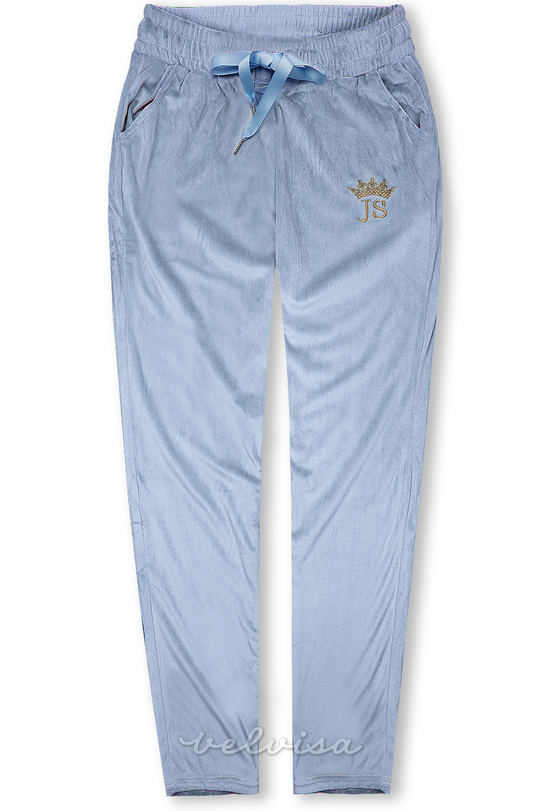 Pantaloni della tuta in velluto blu chiaro