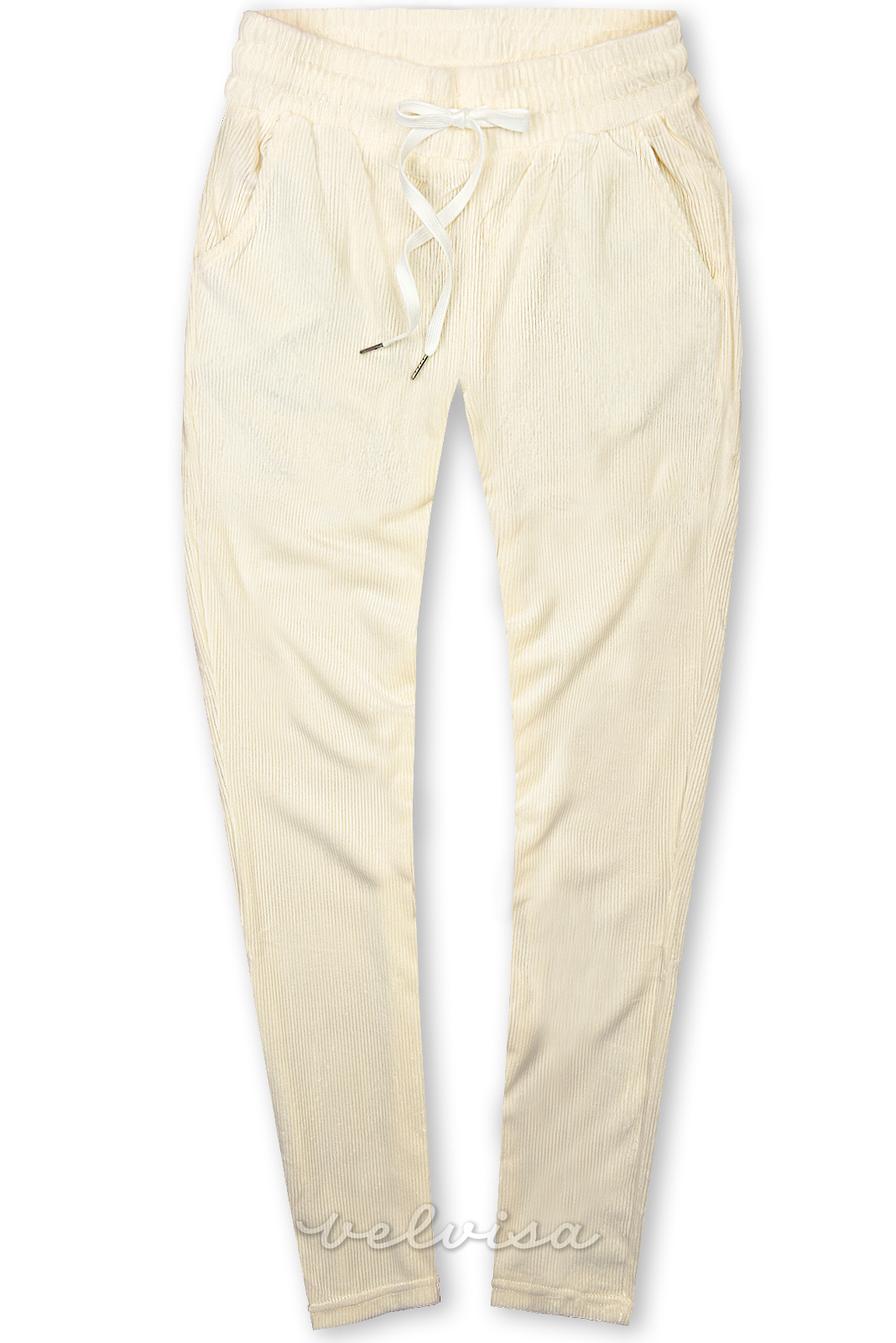 Ecru (boja slonovače) ležerne hlače s baršunastim uzorkom