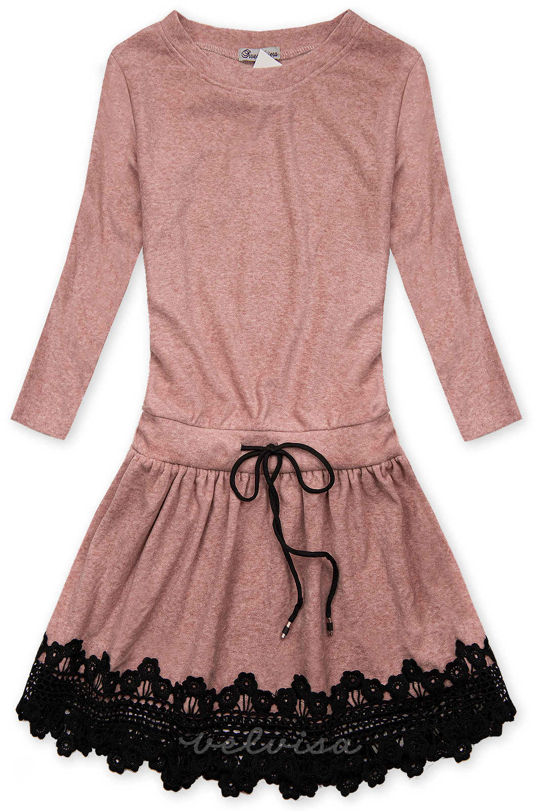 Svijetlo ružičasta kratka haljina s čipkom