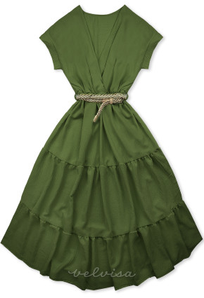Maslinasto zelena midi ljetna haljina s remenom