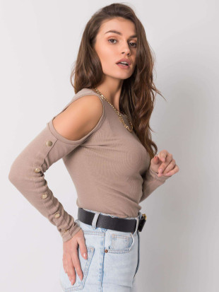 Blusa Beige Scuro con Tagli