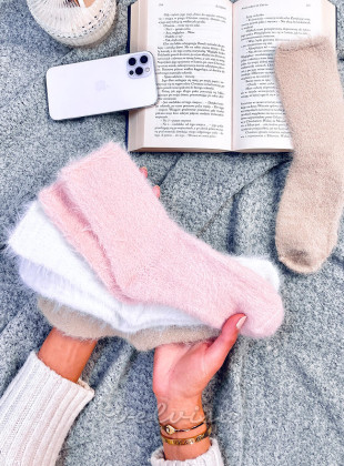 Ženske tople čarape bež/bijele/ružičaste