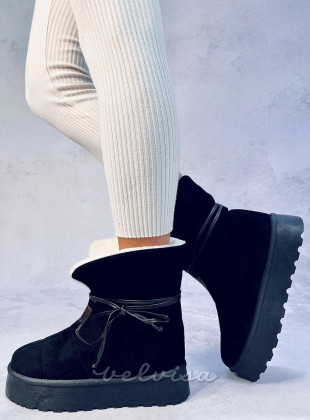 Crne čizme za snijeg s umjetnim krznom