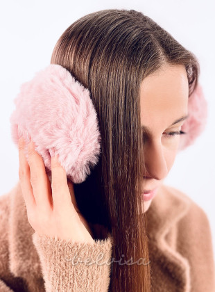 Ružičasti zimski krzneni muf za uši