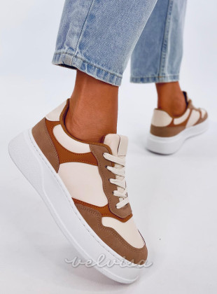 Sneakers con suola alta beige/marrone