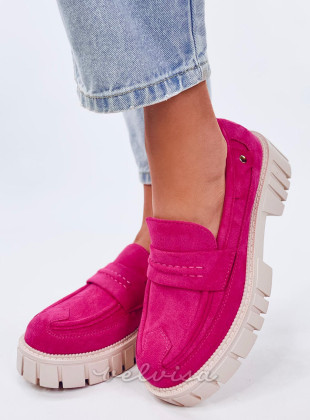 Mocassini platform in camoscio fucsia