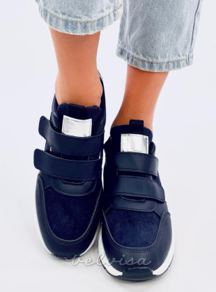 Sneakers con velcro e zeppa blu scuro