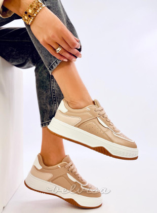 Sneakers su platform in ecopelle cammello