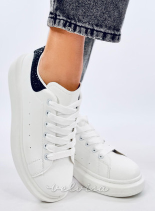 Sneakers platform con zirconi bianco/nero