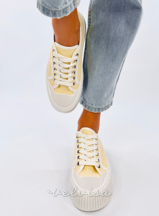 Sneakers da donna in tela sulla piattaforma giallo