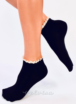 Ženske čarape s heklanim rubom crne