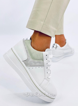 Sneakers da donna con tacco nascosto bianco/salvia