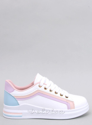 Sneakers bianche con striscia babyblue/rosa