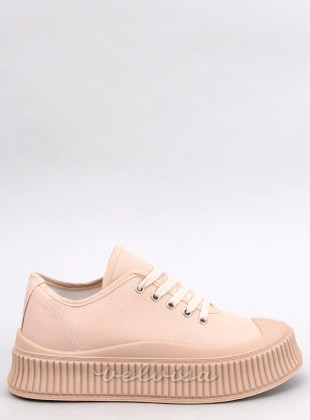 Sneakers in tela con plateau alto beige scuro