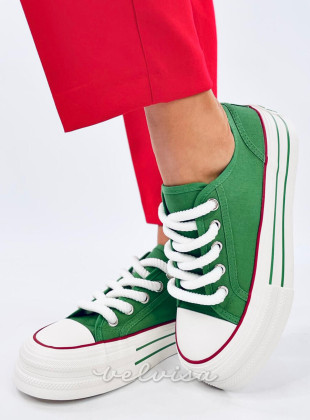Sneakers in tela verdi su plateau alto