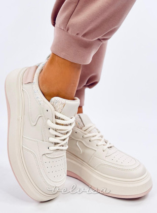 Sneakers da donna su plateau rosa pastello