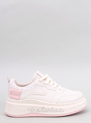 Sneakers da donna su plateau rosa pastello