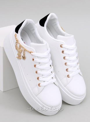 Sneakers bianche da donna con catena dorata