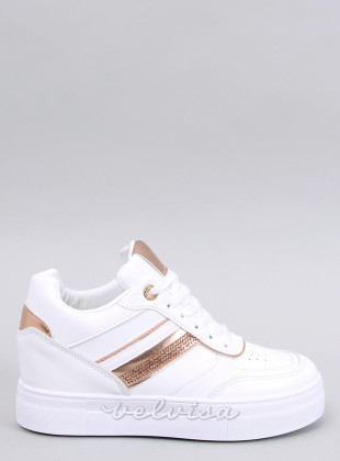 Sneakers con tacco nascosto bianco/champagne