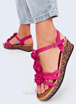 Ružičaste (boja fuksije) sandale s petom od pluta