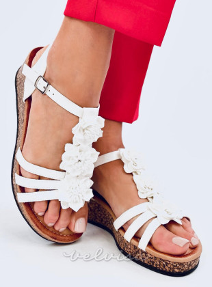 Sandali bianchi con tacco in sughero