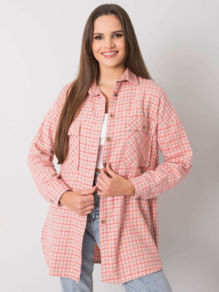 Camicia rosa a quadri con maniche lunghe
