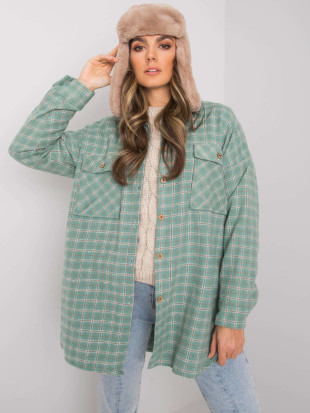 Camicia verde a quadri con maniche lunghe
