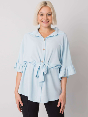 Blusa elegante con volant in azzurro chiaro