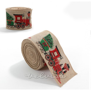 Nastro per confezioni regalo - Christmas train beige