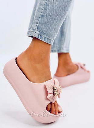 Ružičaste ženske gumene papuče s mašnom