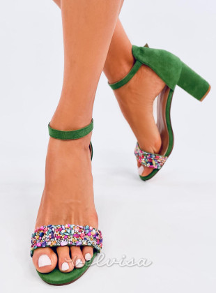 Sandali alti verdi con pietre colorate