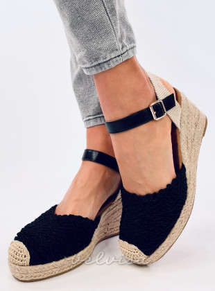 Sandale - espadrile s klinastom petom crne