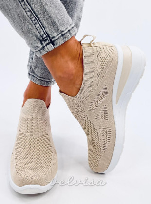 Sneakers beige elasticizzate su suola rialzata