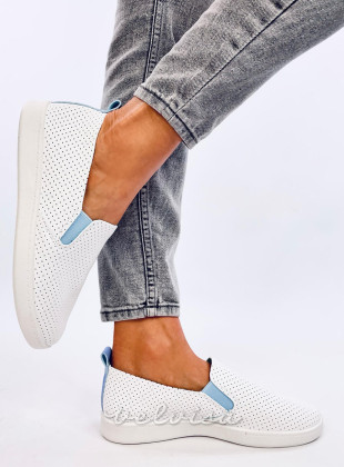 Sneakers slip-on traforate bianco/blu